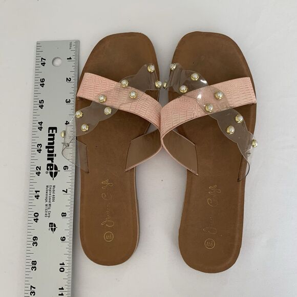 Jessica Carlyle Sandal Women 9 Pink Clear Strappy Slip On Pearls Preppy Beach - Picture 7 of 7